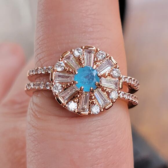 Rose Gold Plated Eternity Ring with Blue Gemstones - Size 10 - Picture 5 of 10